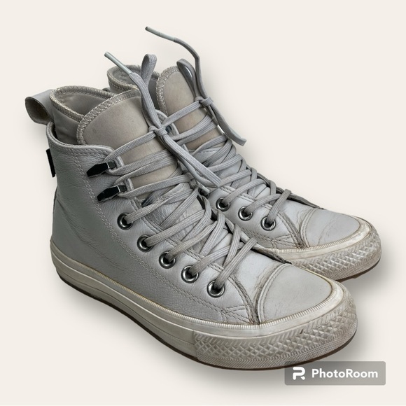 Converse High Top Sneaker Boot Chuck Taylor All Star Leather Waterproof Beige - Picture 1 of 16